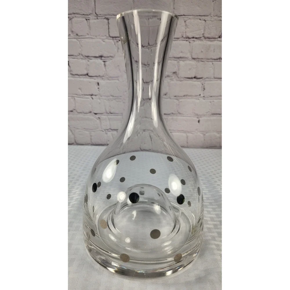 TablaHome Blown Glass Decanter Silver Metallic Polka Dot Wide Modern Wine Carafe